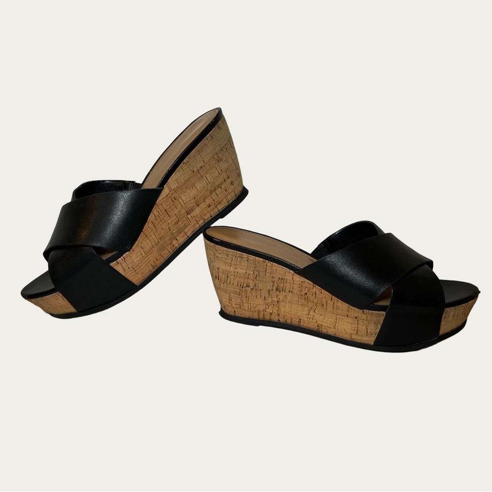Franco Sarto‎ Women’s Black and Tan Wedge Platform Sandals Size 8M